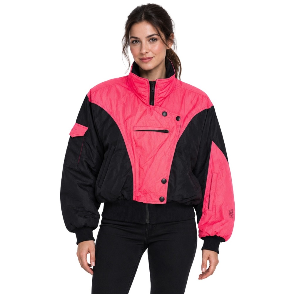 Vintage Nils Goose Down Ski Jacket USA Made 80s Retro Womens 8 Neon Pink Black